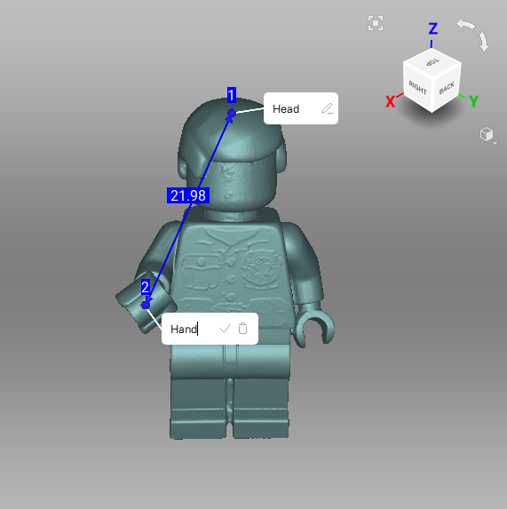 Notes on the model surface (Distance mode).