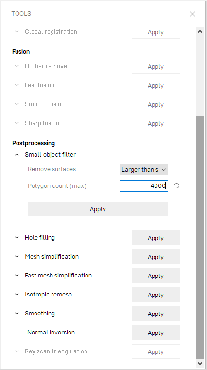 Manual postprocessing adjustment