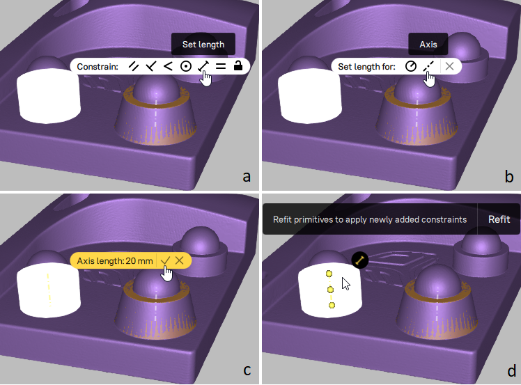 Example for specifying CAD primitive constraints: setting the raduis of a cylinder