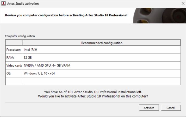 Activation dialog