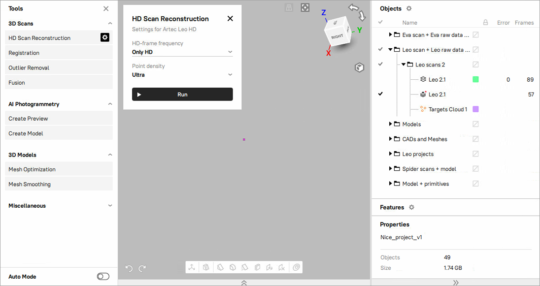 Launching HD scan reconstruction from saved raw HD data