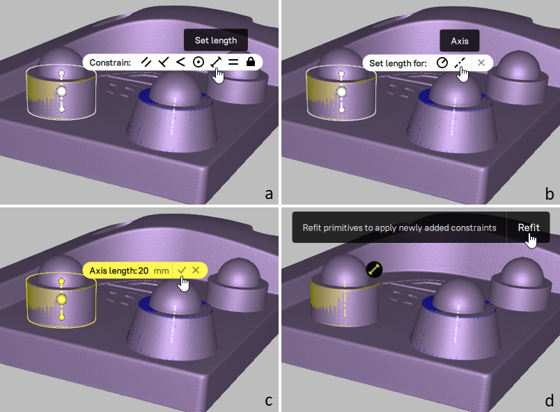 Example for specifying CAD primitive constraints: setting the raduis of a cylinder