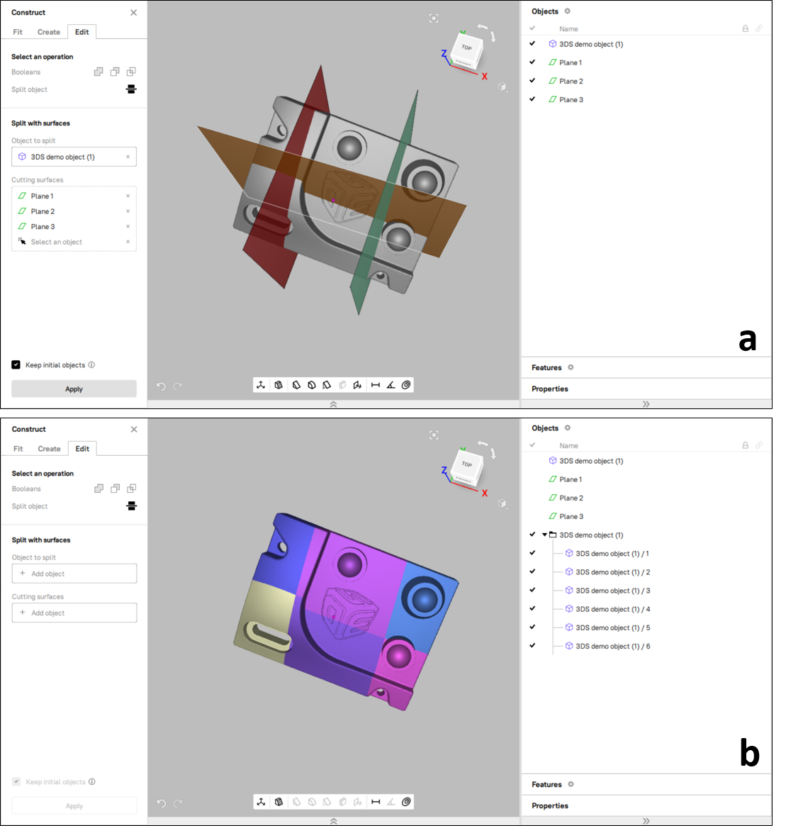 Example of splitting an object