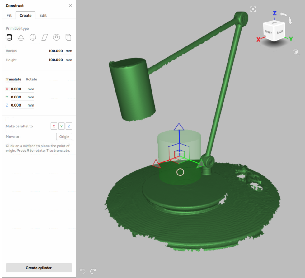 Creating an independent CAD cylinder.