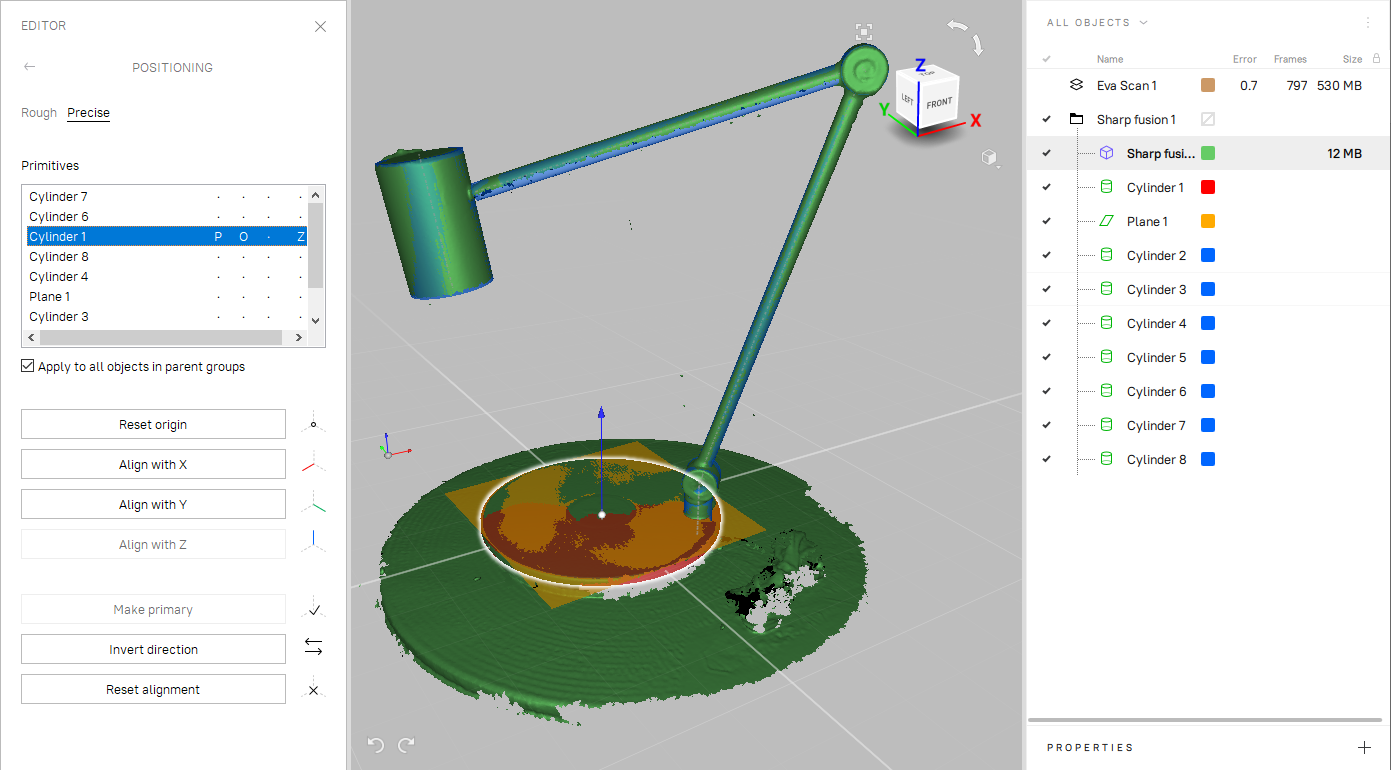 Aligned CAD primitive is highlighted