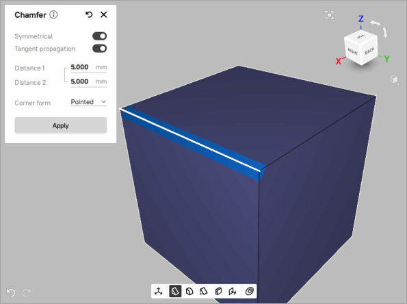 The default symmetrical chamfer at 45 |degree| angle.
