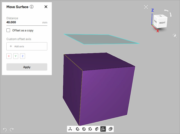 The *Move surface* tool with a 50mm offset - Not applied yet.