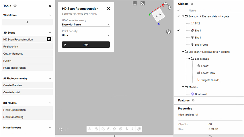 Launching HD scan reconstruction from saved raw HD data